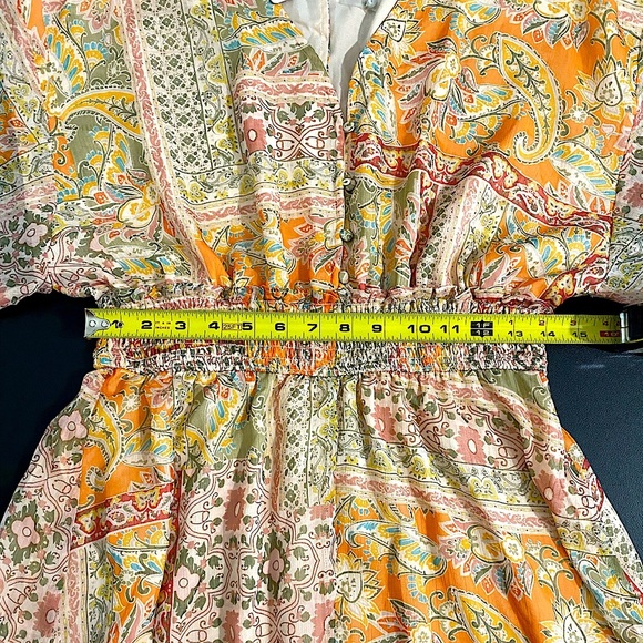 Fate The Label NWT Paisley Floral Romper Orange Patchwork Print - Picture 5 of 13